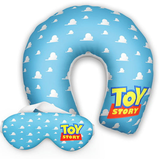 Kit infantil Toy Story: almofada de pescoço e máscara de dormir personalizadas, estampa nuvens.