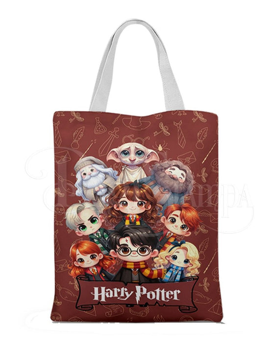 Ecobag personalizada Harry Potter: vinho com personagens, com alças.
