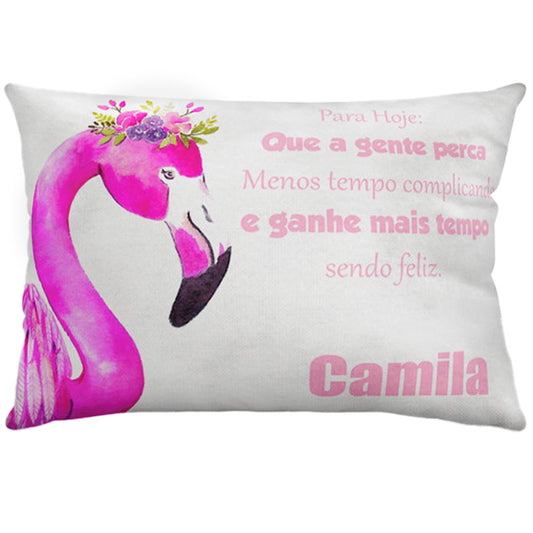 Almofada personalizada Retangular: Flamingo Rosa com Flores na Cabeça