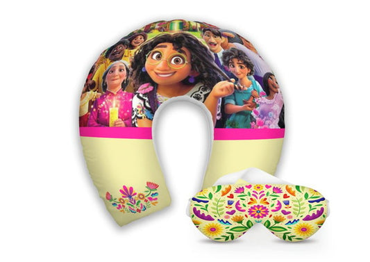 Kit infantil Moana: almofada de pescoço e máscara de dormir personalizadas, estampa amarelo.
