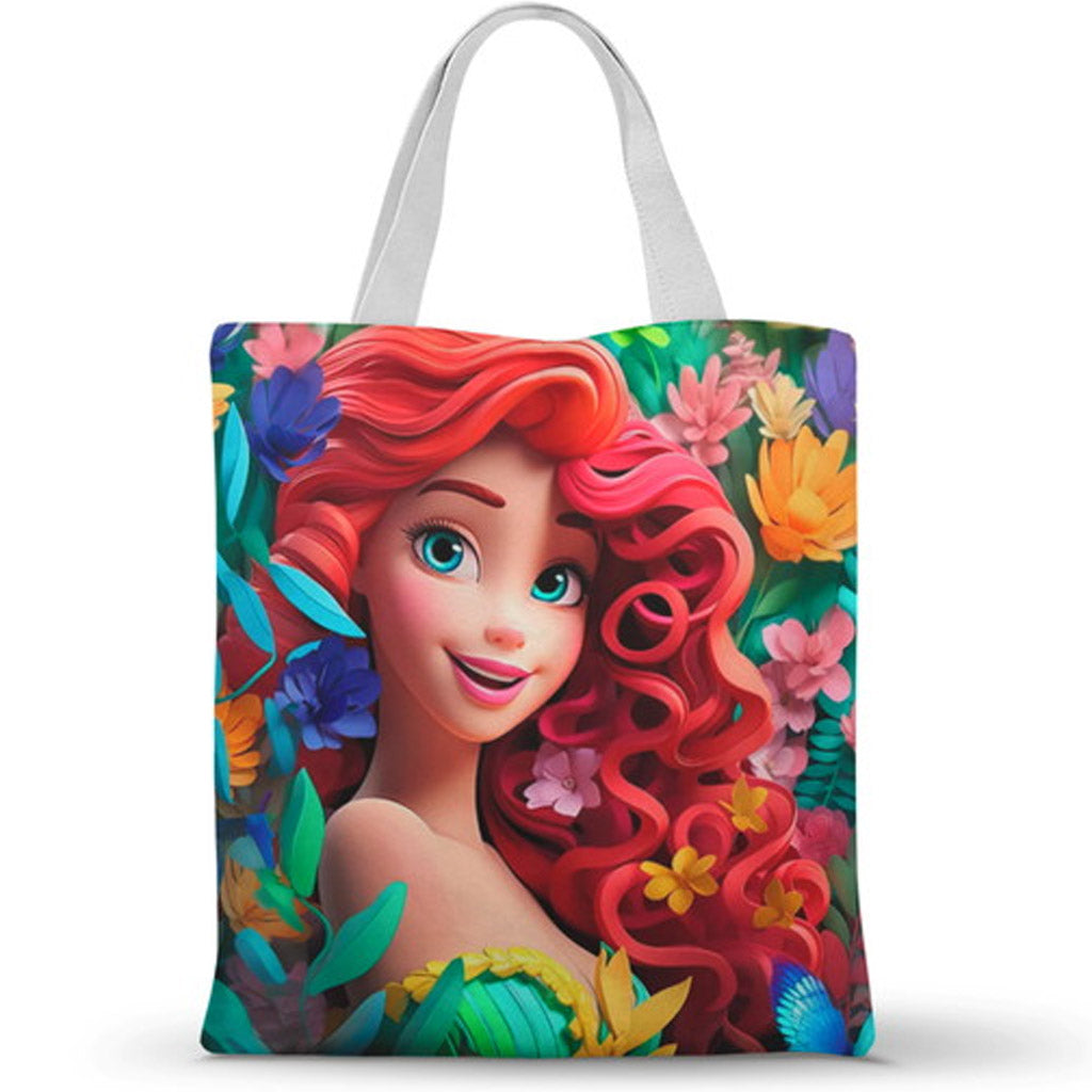 Ecobag personalizada Ariel: colorida com flores, com alças.