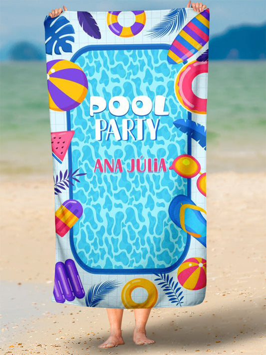 Toalha de Festa Piscina Com Nome Modelo 3 Personalizada