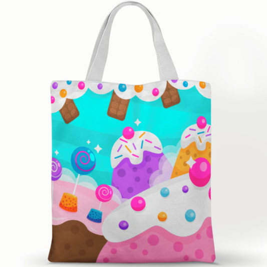 Ecobag personalizada Confeitaria: azul com cupcakes, com alças.