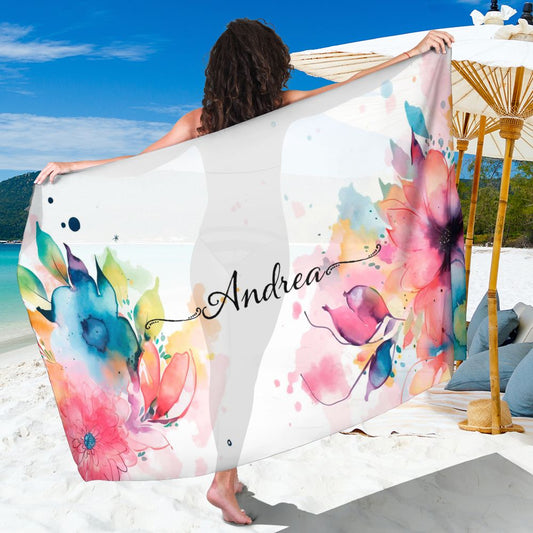 Canga de Praia Aquarela Floral 5 Personalizada com Nome