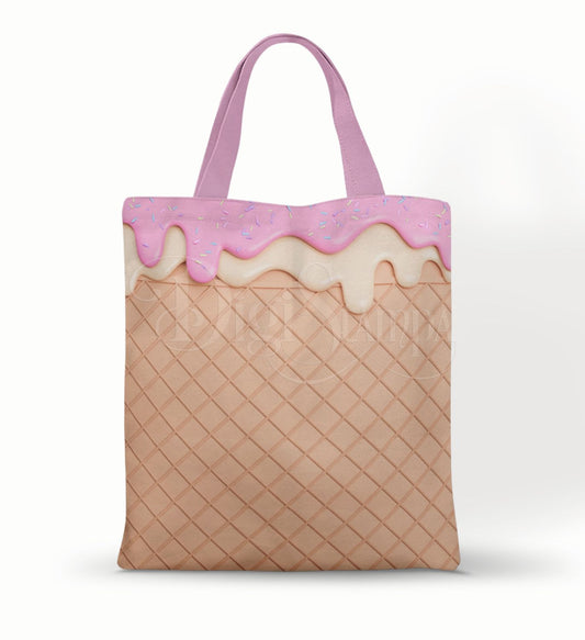 Ecobag personalizada Sorvete: rosa com casquinha, com alças.