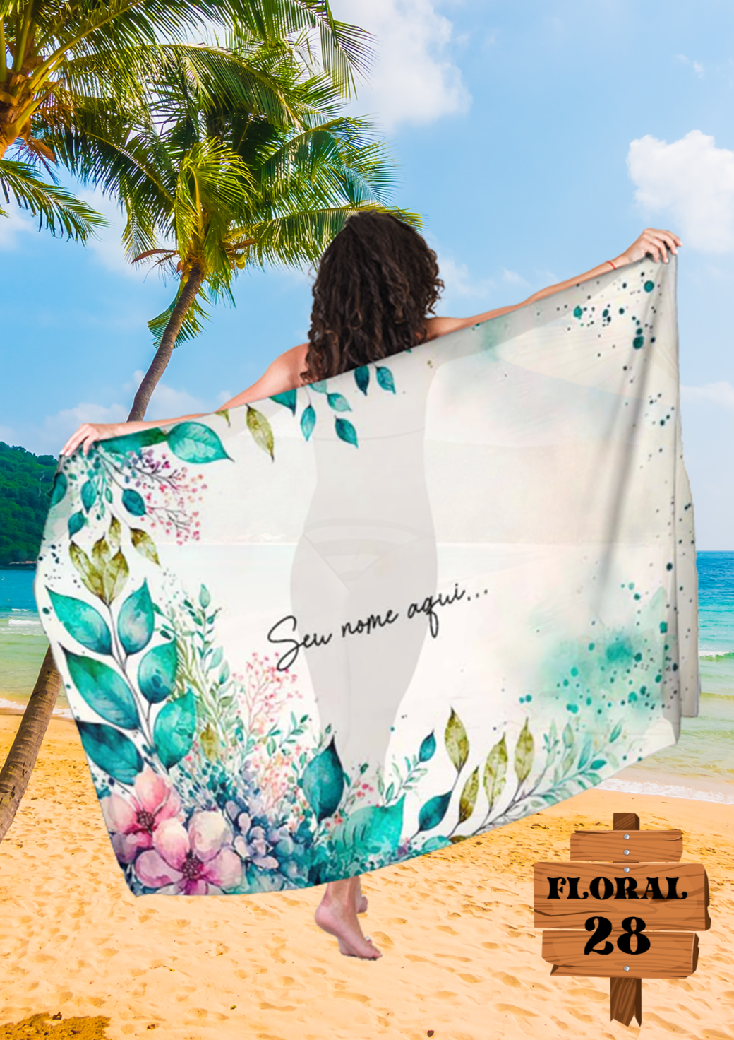 Canga de De Solteira Floral 28 Personalizada com Nome