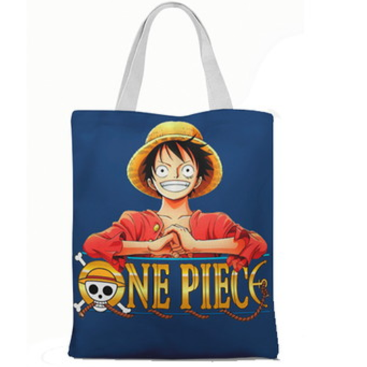 Ecobag personalizada One Piece: azul com luffy, com alças.