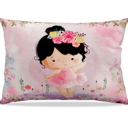 Almofada personalizada Retangular: Bailarina Rosa com Flores e Coque