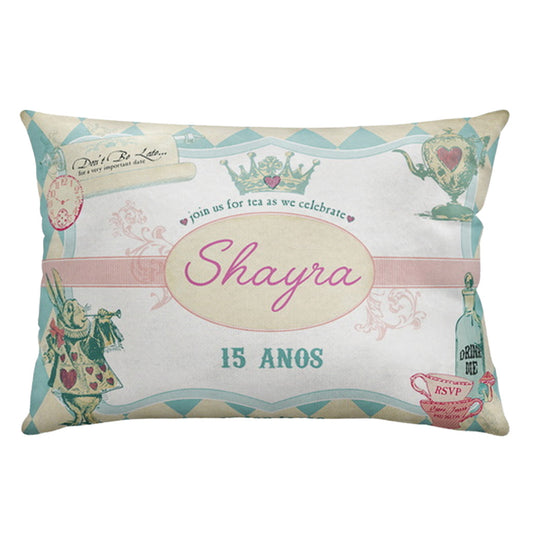 Almofada personalizada Retangular: Alice com Moldura Floral e Xícaras