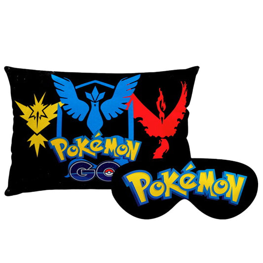 Kit Pokémon personalizado: almofada retangular e máscara de dormir, estampa aves coloridas.