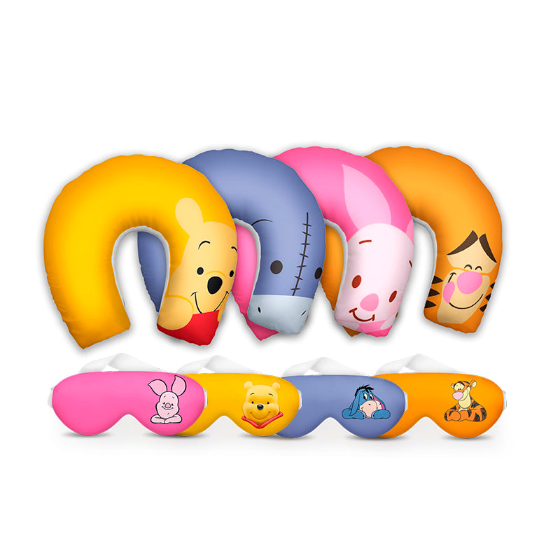 Kit infantil Sanrio: almofada de pescoço e máscara de dormir personalizadas, estampa colorido.