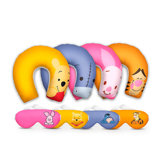 Kit infantil Sanrio: almofada de pescoço e máscara de dormir personalizadas, estampa colorido.