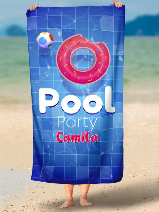 Toalha de Festa Na Piscina Brinde Com Nome Personalizada