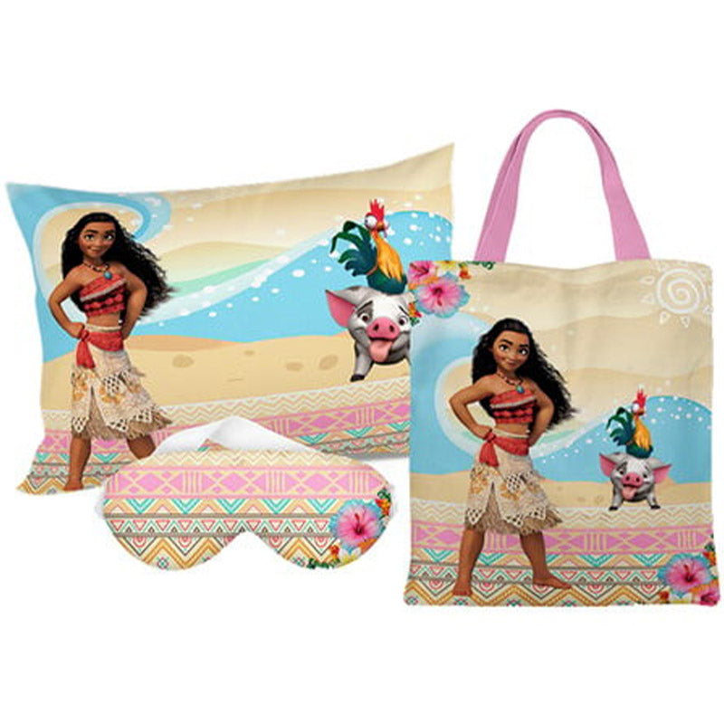 Kit Moana personalizado: almofada 20x30 cm, ecobag 25x32 cm e máscara de dormir, estampa praia.