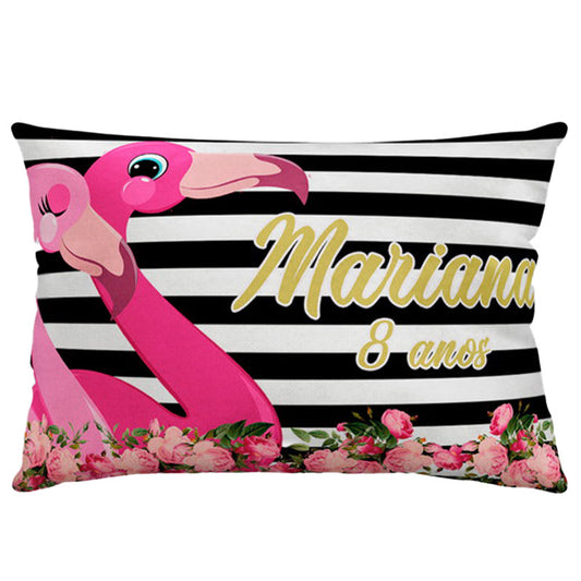 Almofada personalizada Retangular: Flamingo com Listras Pretas e Brancas