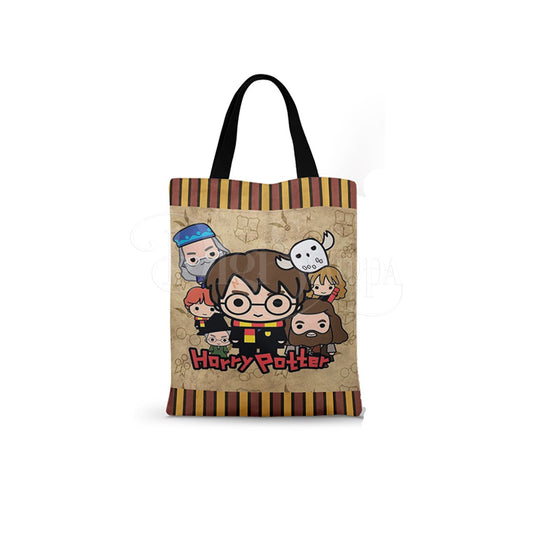 Ecobag personalizada Harry Potter: marrom com personagens, com alças.