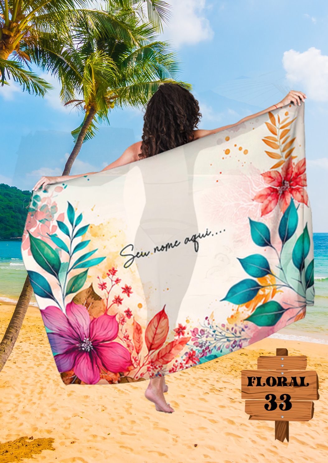 Canga Floral Personalizamos com nome 90x135cm FLORAL33