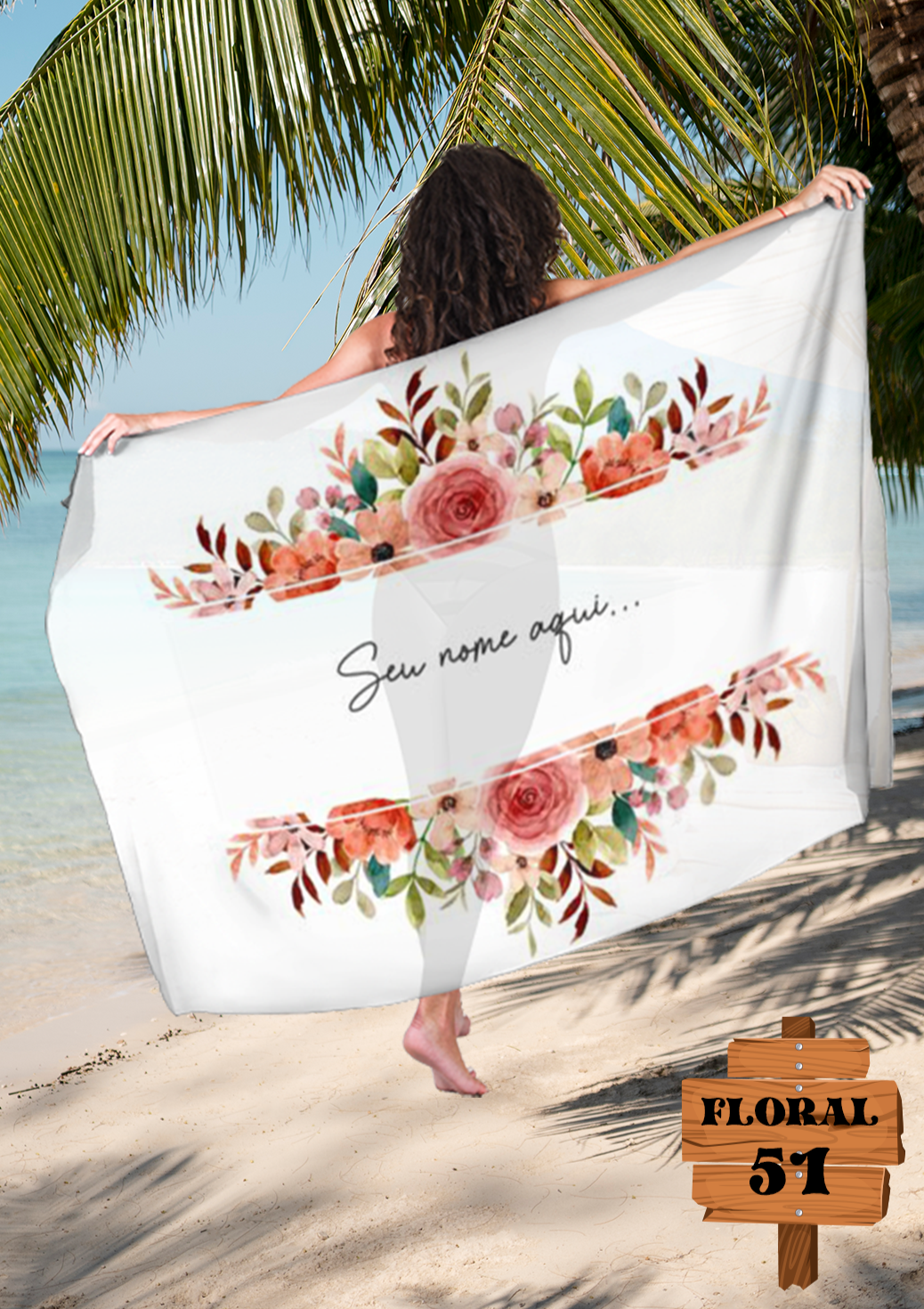 Canga Floral Personalizamos com nome 90x135cm FLORAL51