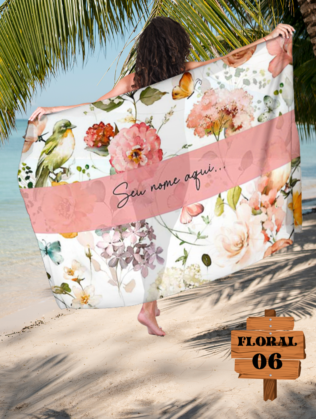 Canga Floral Personalizamos com nome 90x135cm FLORAL06