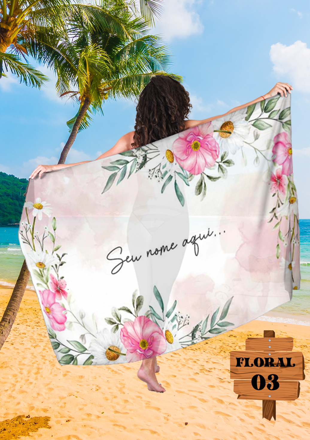 Canga Floral Personalizamos com nome 90x135cm FLORAL03