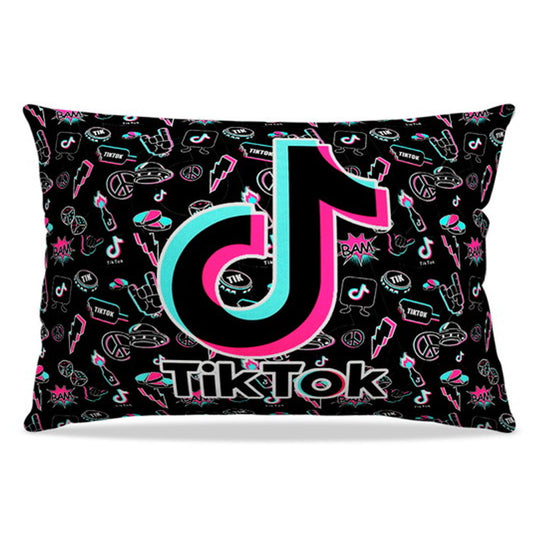 Almofada personalizada Retangular: TikTok Preta com Ícones Coloridos