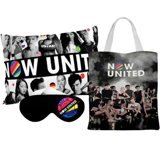 Kit Now United personalizado: almofada 20x30 cm, ecobag 25x32 cm e máscara de dormir, estampa fotos.