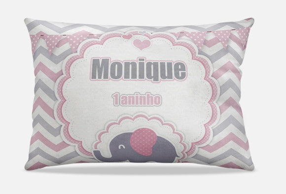 Almofada personalizada Retangular: Elefante Rosa e Cinza com Corações
