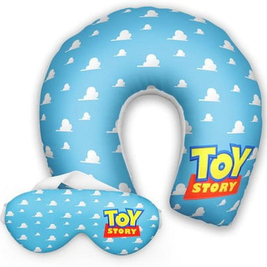 Kit infantil Toy Story: almofada de pescoço e máscara de dormir personalizadas, estampa nuvens.