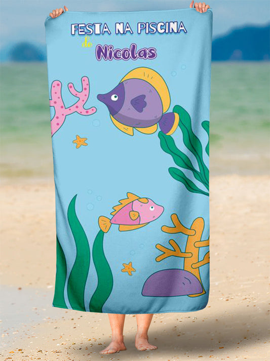 Toalha de Peixe Colorido Festa Na Piscina Personalizada