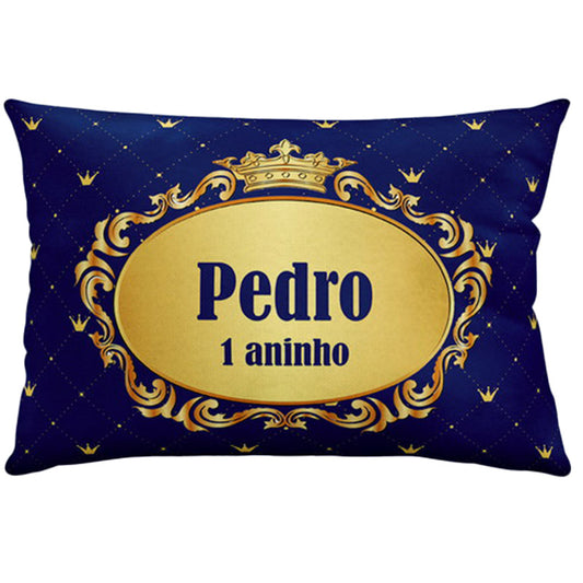 Almofada personalizada Retangular: Reinado Azul com Moldura Dourada