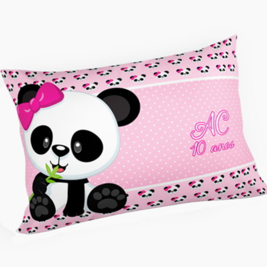 Almofada personalizada Retangular: Panda Rosa com Laço e Flores