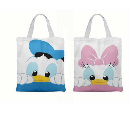Ecobag personalizada Donald e Margarida: rostos coloridos, com alças.