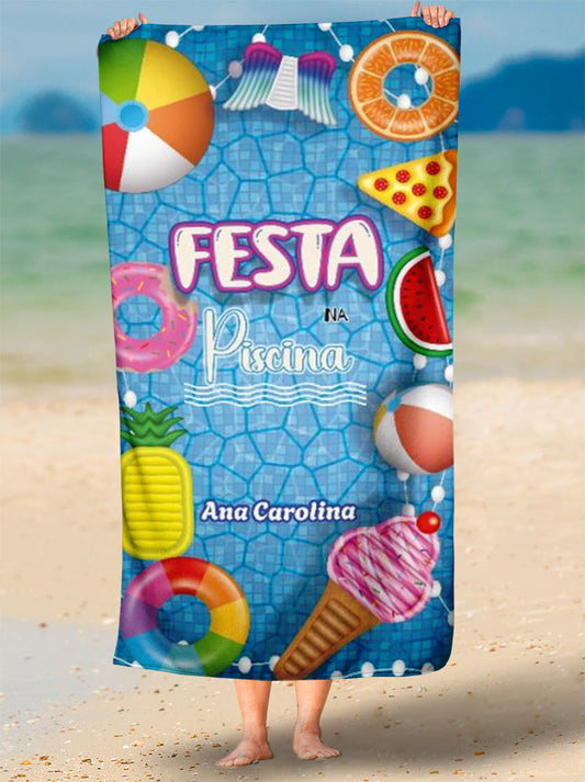 Toalha de Festa Piscina Com Nome Modelo 2 Personalizada