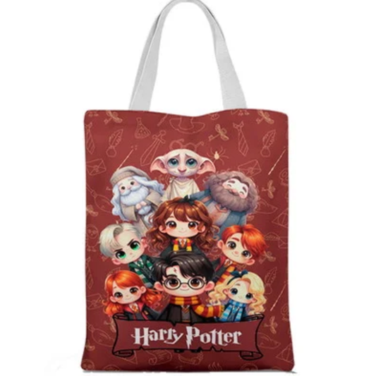 Ecobag personalizada Harry Potter: vinho com personagens, com alças.