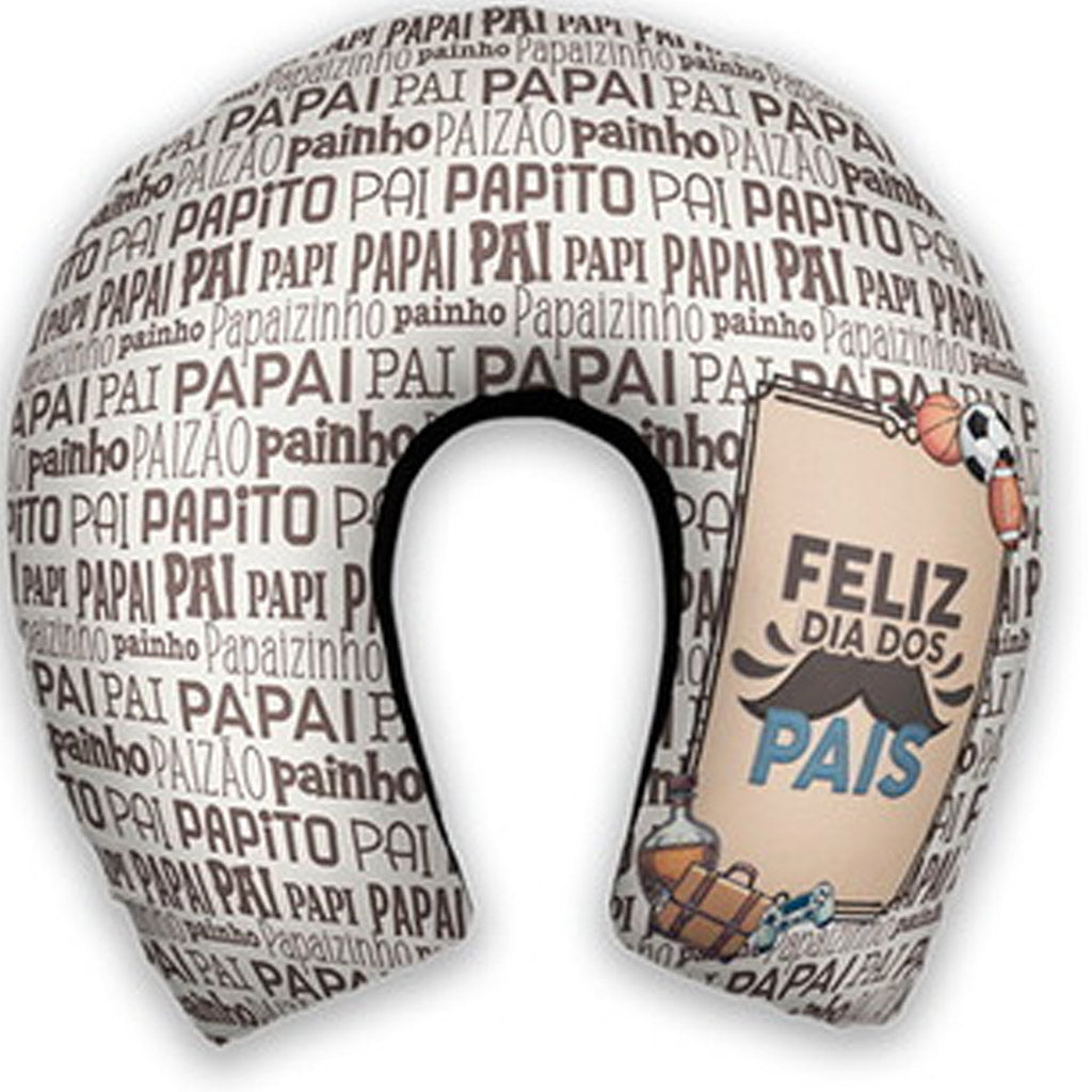 Almofada de pescoço infantil Dia dos Pais: palavras relacionadas a pai e mensagem em uma placa ilustrada.