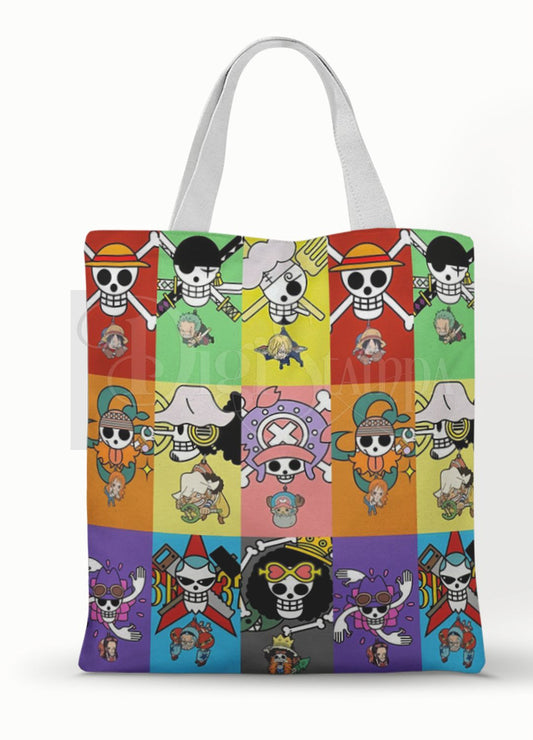Ecobag personalizada One Piece: blocos coloridos, com alças.