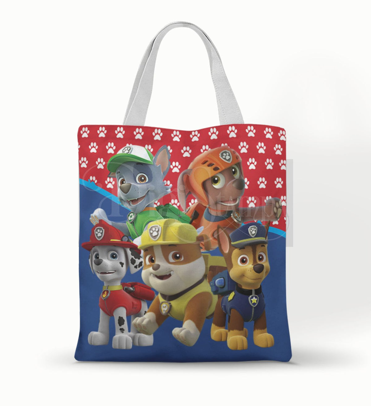 Ecobag personalizada Patrulha Canina: vermelha com patinhas, com alças.