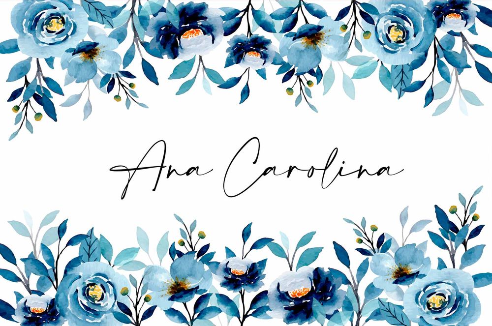 Canga Personalizada floral aquarela tons azuis com nome  90x130cm mcf8