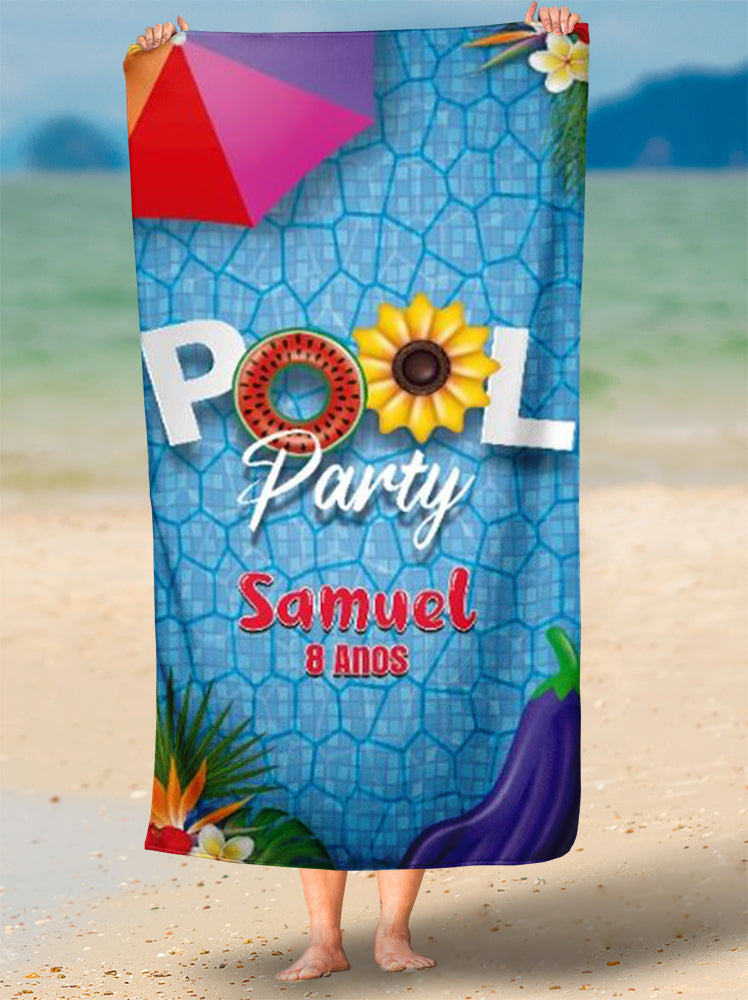 Toalha de Pool Party Festa Na Piscina Com Nome Personalizada
