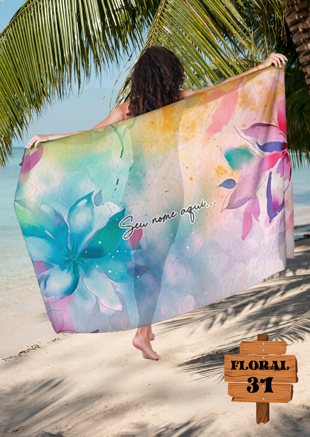 Canga de Praia Floral 31 Personalizada com Nome