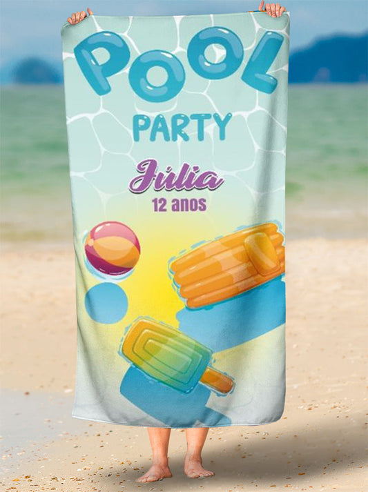 Toalha de Pool Party Festa Na Piscina Com Nome Personalizada