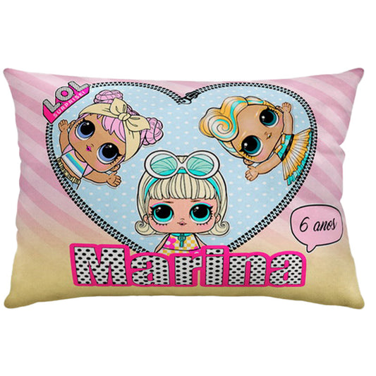 Almofada personalizada Retangular: LOL Surprise Rosa com Listras