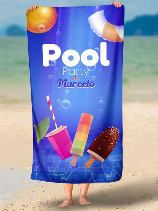 Toalha de Pool Party Estampa Piscina Com Nome Personalizada