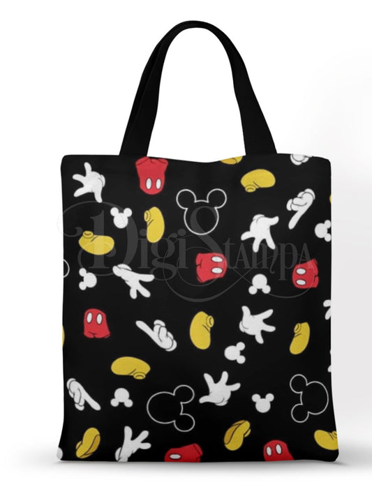 Ecobag personalizada Mickey Mouse: preta com símbolos, com alças.
