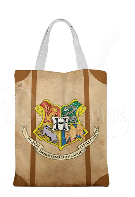 Ecobag personalizada Harry Potter: bege com brasão, com alças.