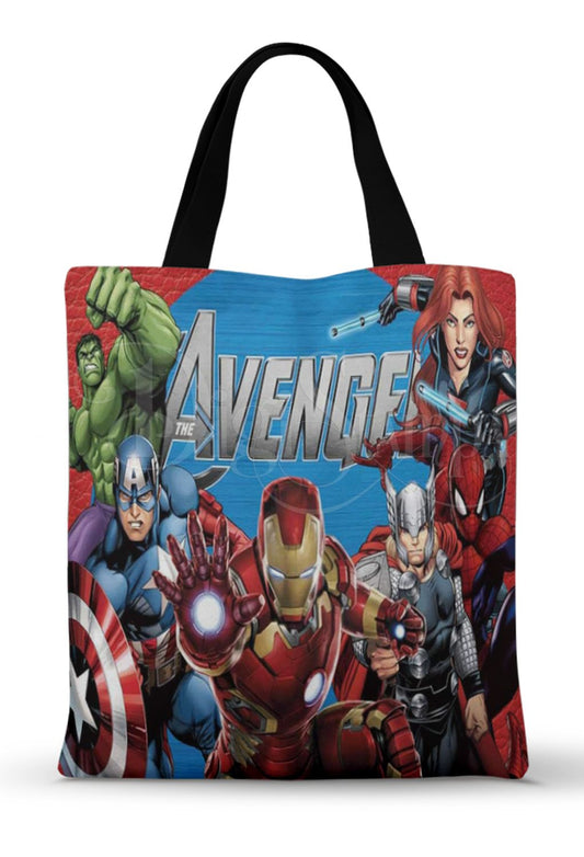 Ecobag personalizada Vingadores: colorida com heróis, com alças.