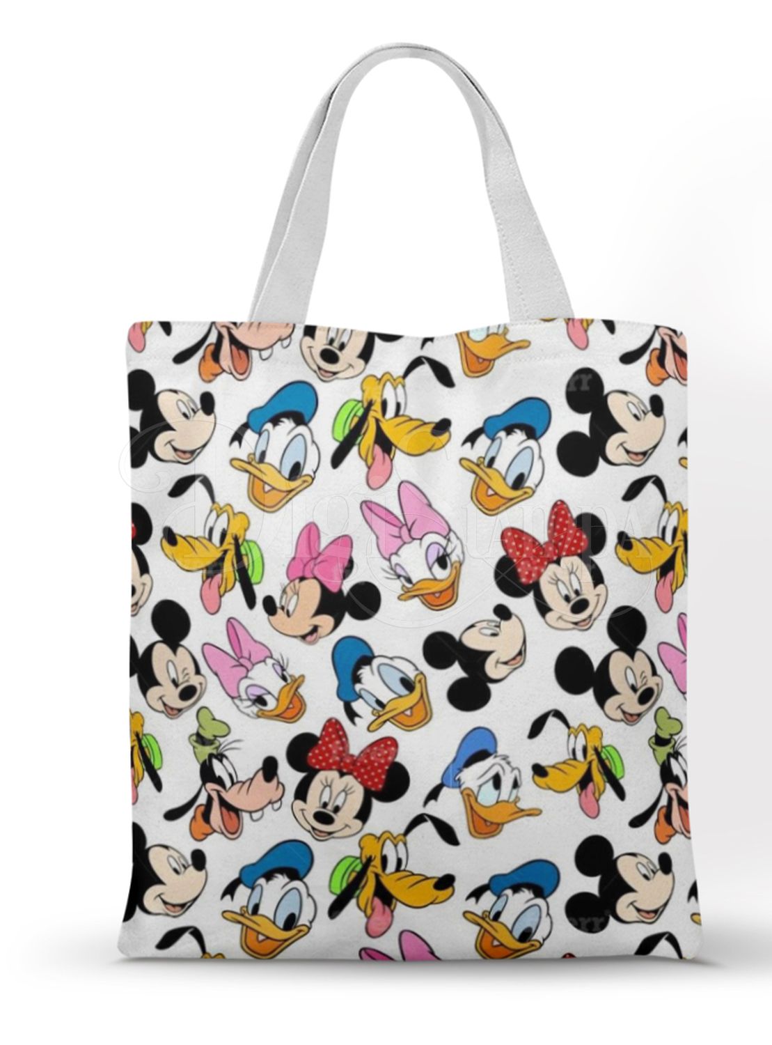 Ecobag personalizada Mickey e Amigos: branca estampada, com alças.