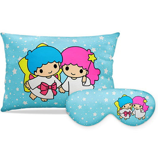 Kit Little Twin Stars personalizado: almofada retangular e máscara de dormir, estampa azul.