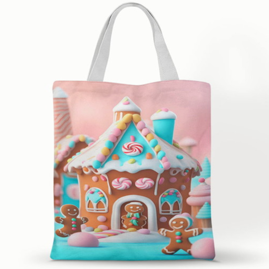 Ecobag personalizada Confeitaria: rosa com casa de doces, com alças.