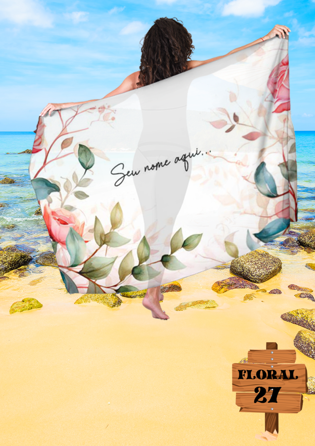 Canga de Praia Floral 27 Personalizada com Nome